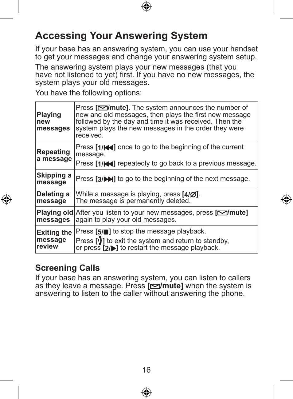 Accessing your answering system, Screening calls | Uniden DSS8905 User Manual | Page 17 / 24