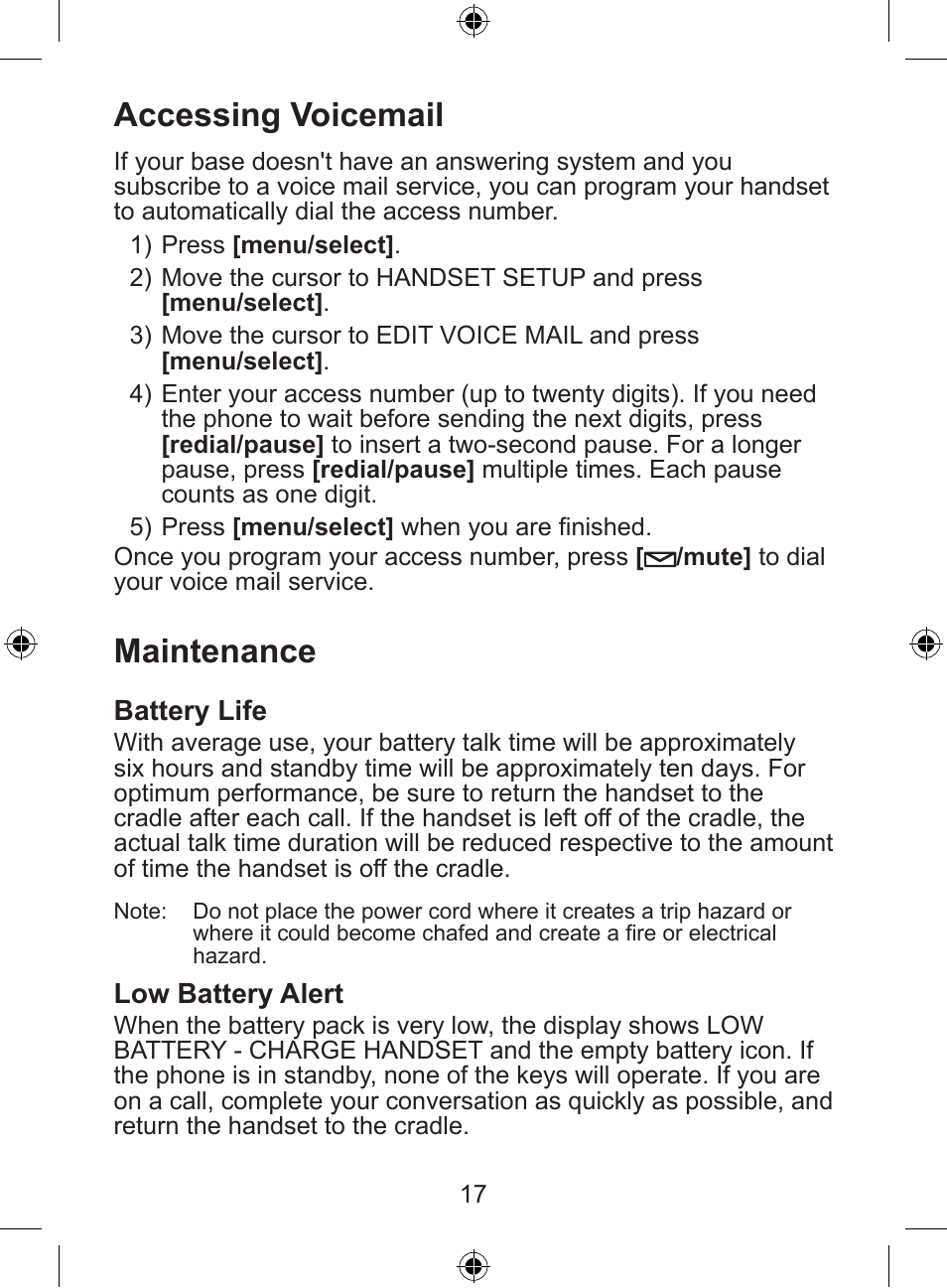 Accessing voicemail, Maintenance | Uniden DSS8905 User Manual | Page 18 / 24