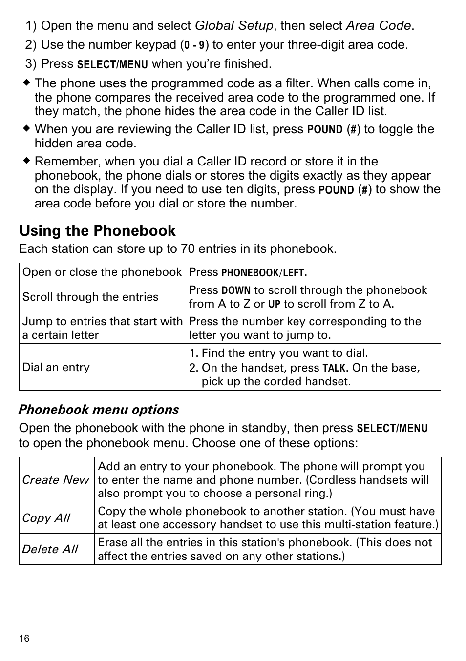 Using the phonebook | Uniden CEZAI2998 User Manual | Page 18 / 36