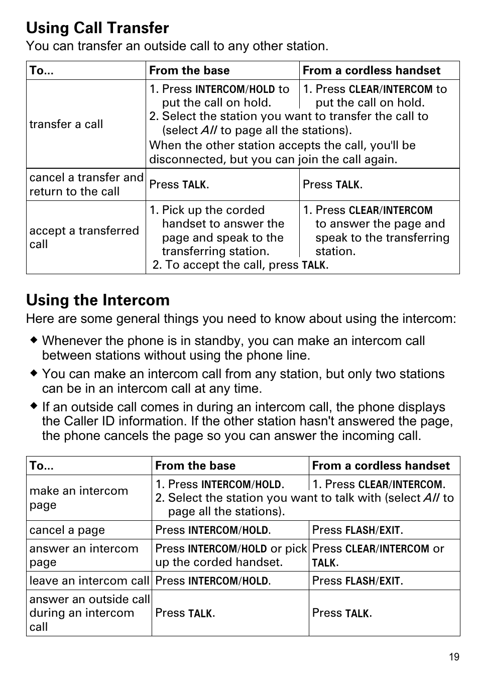 Using call transfer, Using the intercom | Uniden CEZAI2998 User Manual | Page 21 / 36