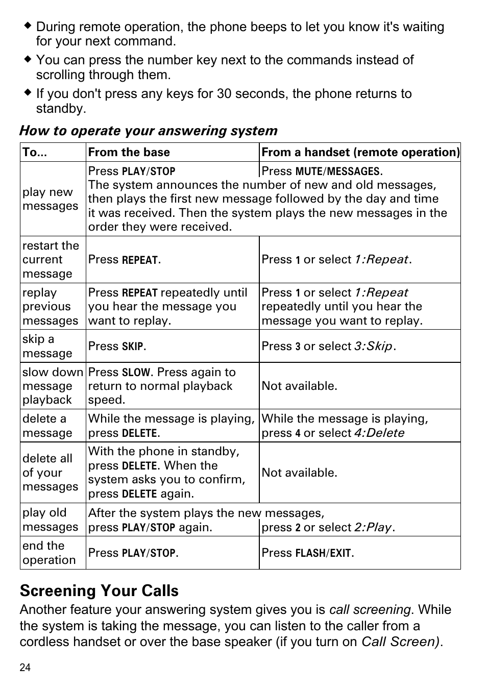 Screening your calls, How to operate your answering system | Uniden CEZAI2998 User Manual | Page 26 / 36