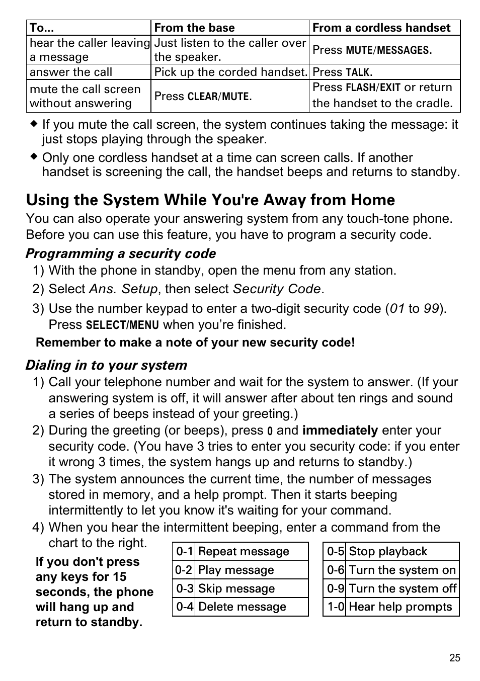 Using the system while you're away from home | Uniden CEZAI2998 User Manual | Page 27 / 36