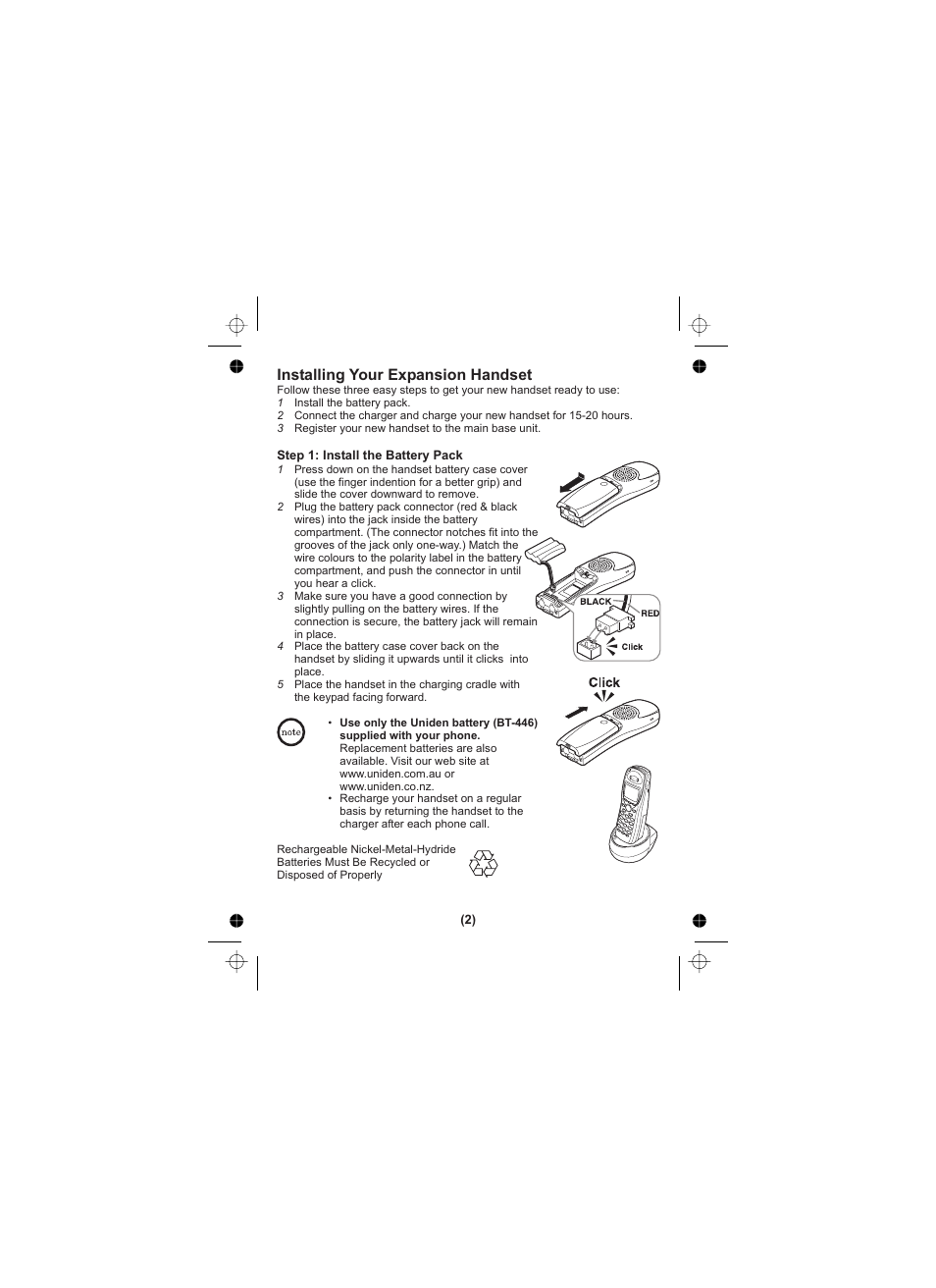 Installing your expansion handset | Uniden DSS7805 User Manual | Page 3 / 8