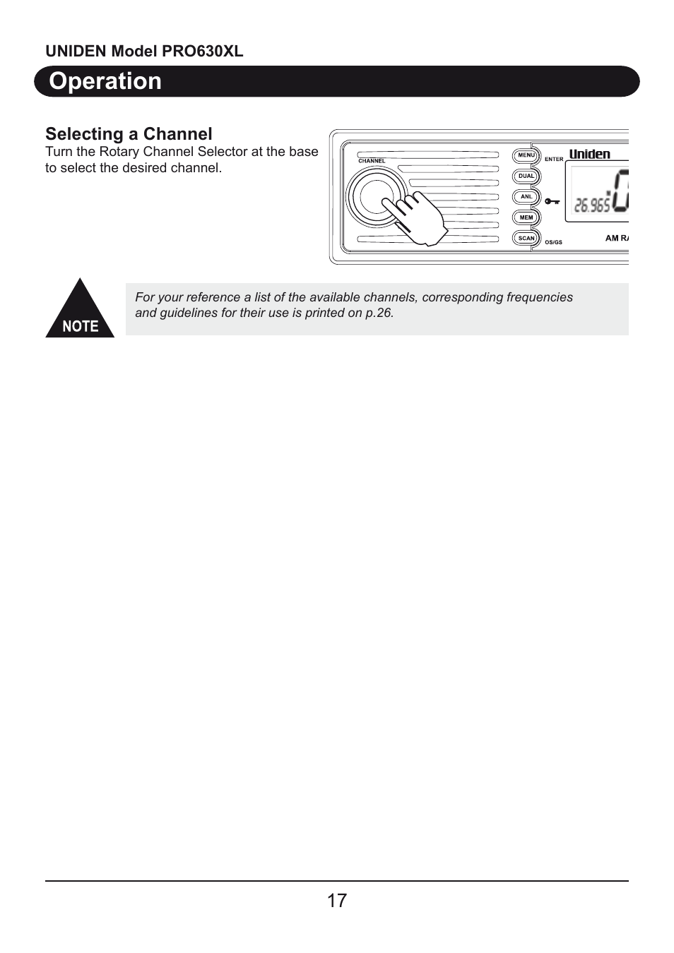 Operation | Uniden PRO630XL User Manual | Page 17 / 28