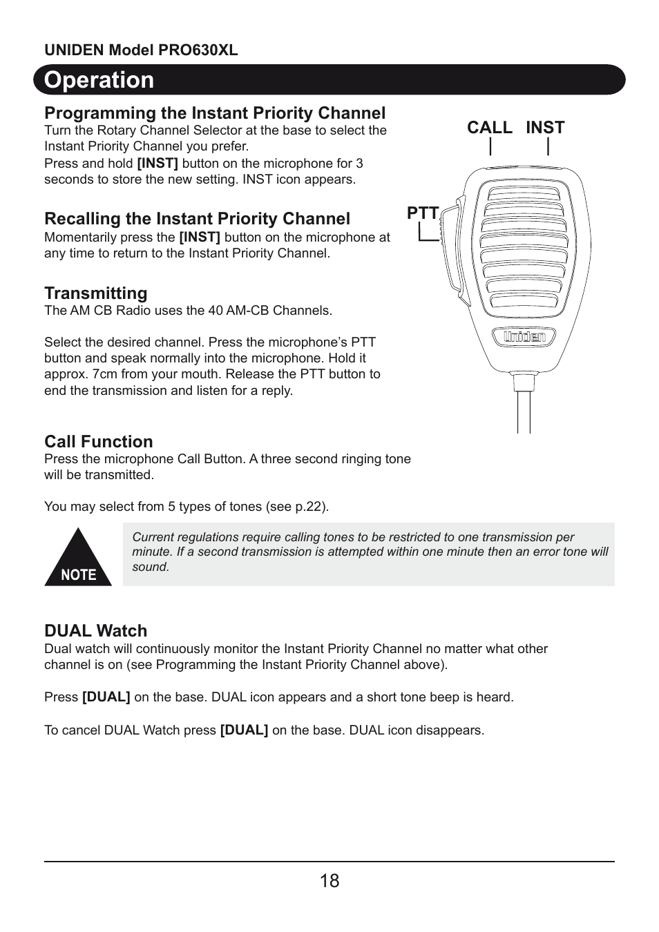 Operation | Uniden PRO630XL User Manual | Page 18 / 28