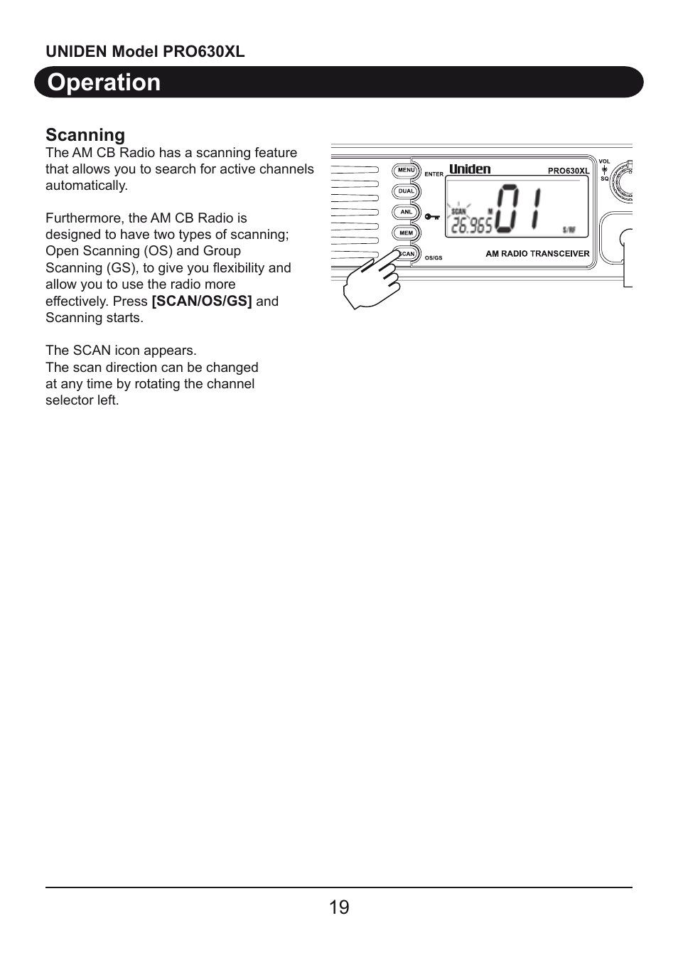 Operation | Uniden PRO630XL User Manual | Page 19 / 28