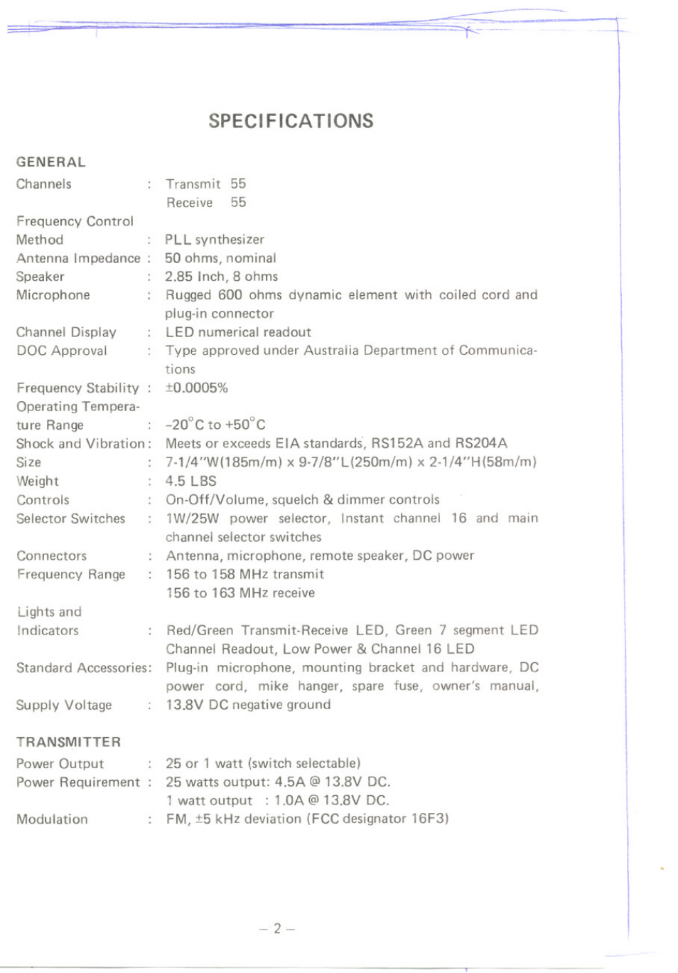 Specifications | Uniden MC480 User Manual | Page 3 / 12