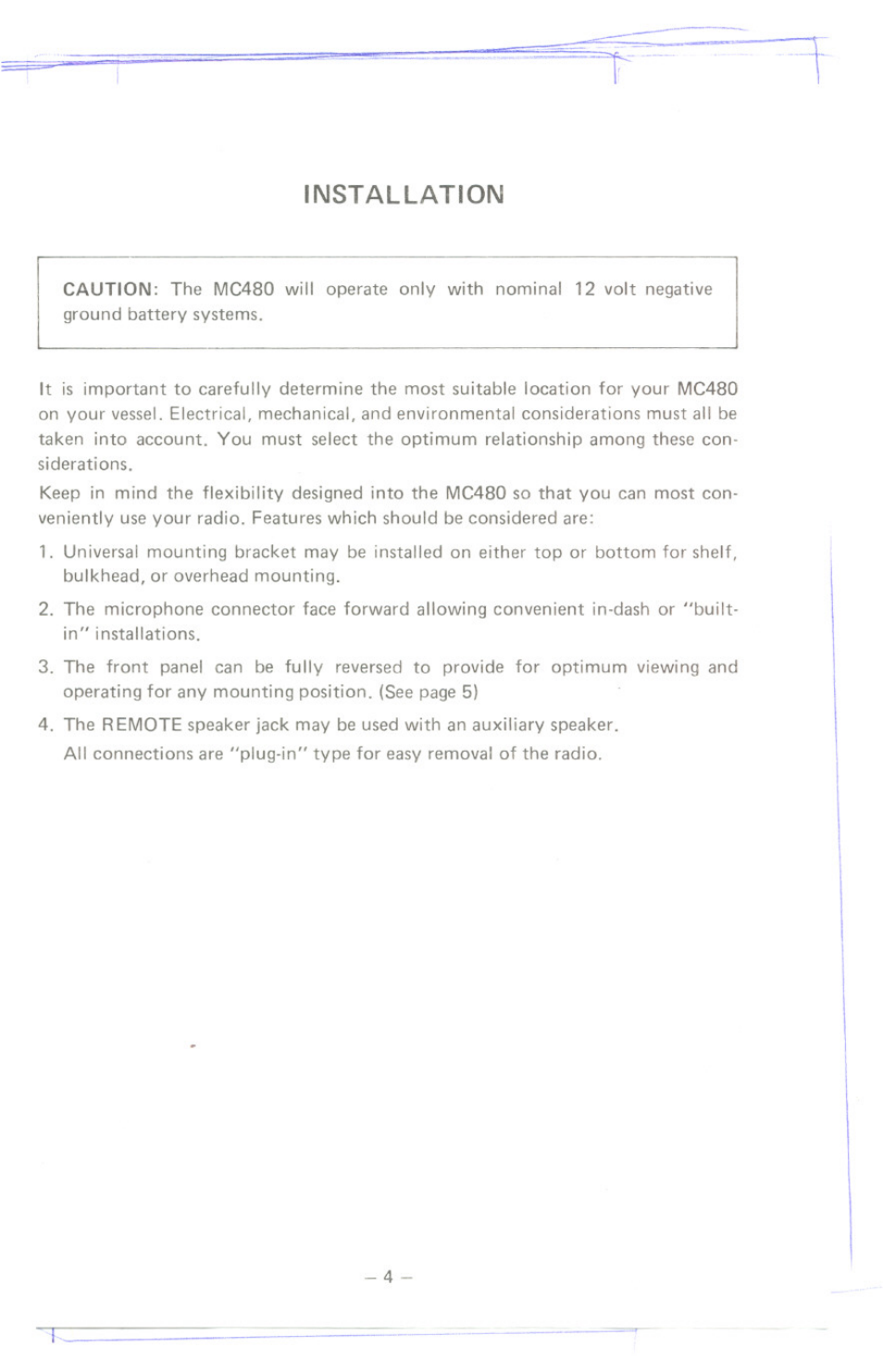 Installation | Uniden MC480 User Manual | Page 5 / 12