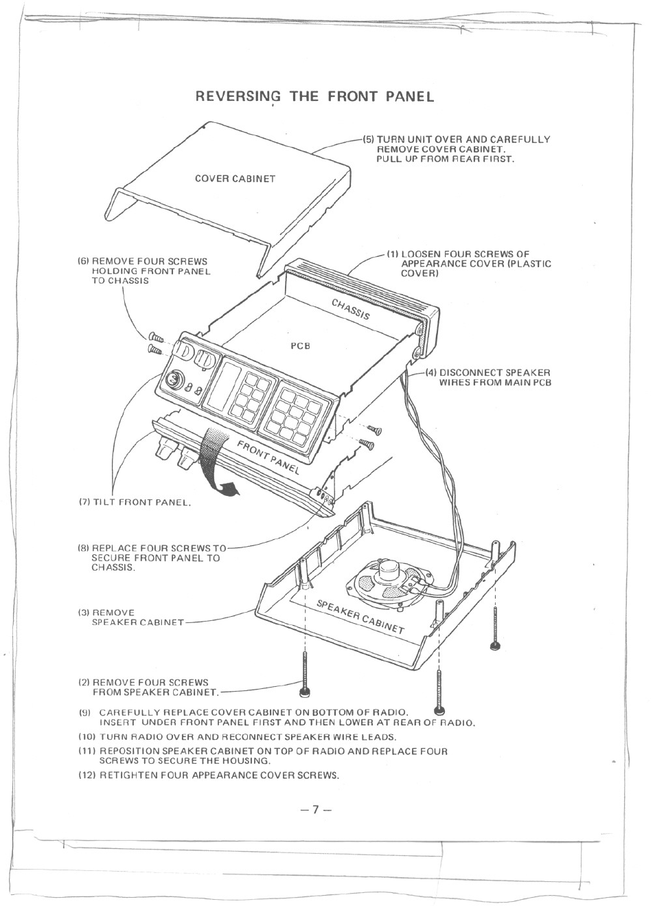 Reversing the front panel | Uniden MC 724 User Manual | Page 8 / 12