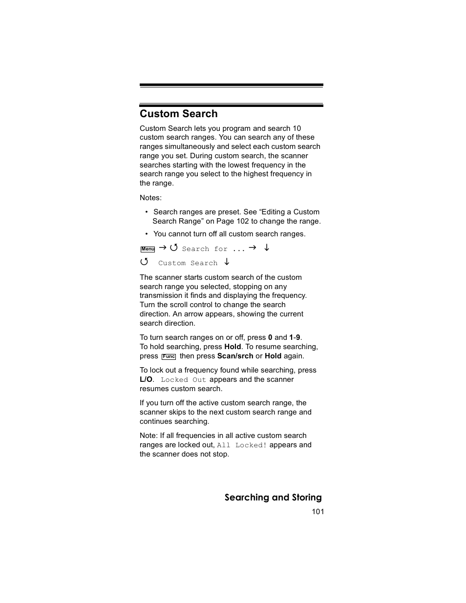 Custom search | Uniden BR330T User Manual | Page 101 / 156