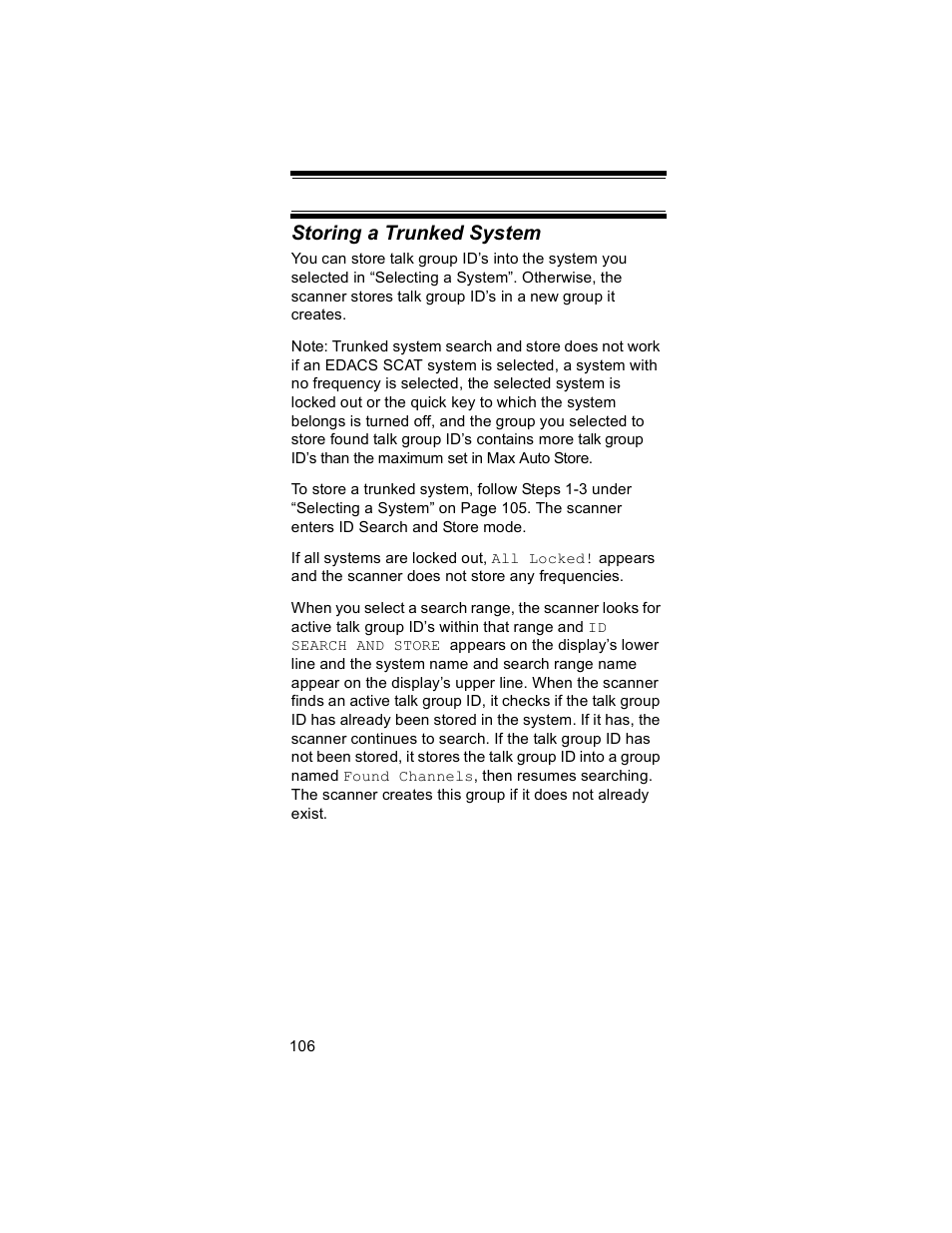 Storing a trunked system | Uniden BR330T User Manual | Page 106 / 156