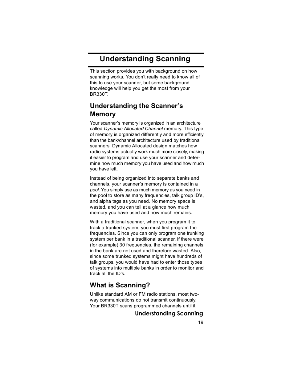 Understanding scanning | Uniden BR330T User Manual | Page 19 / 156
