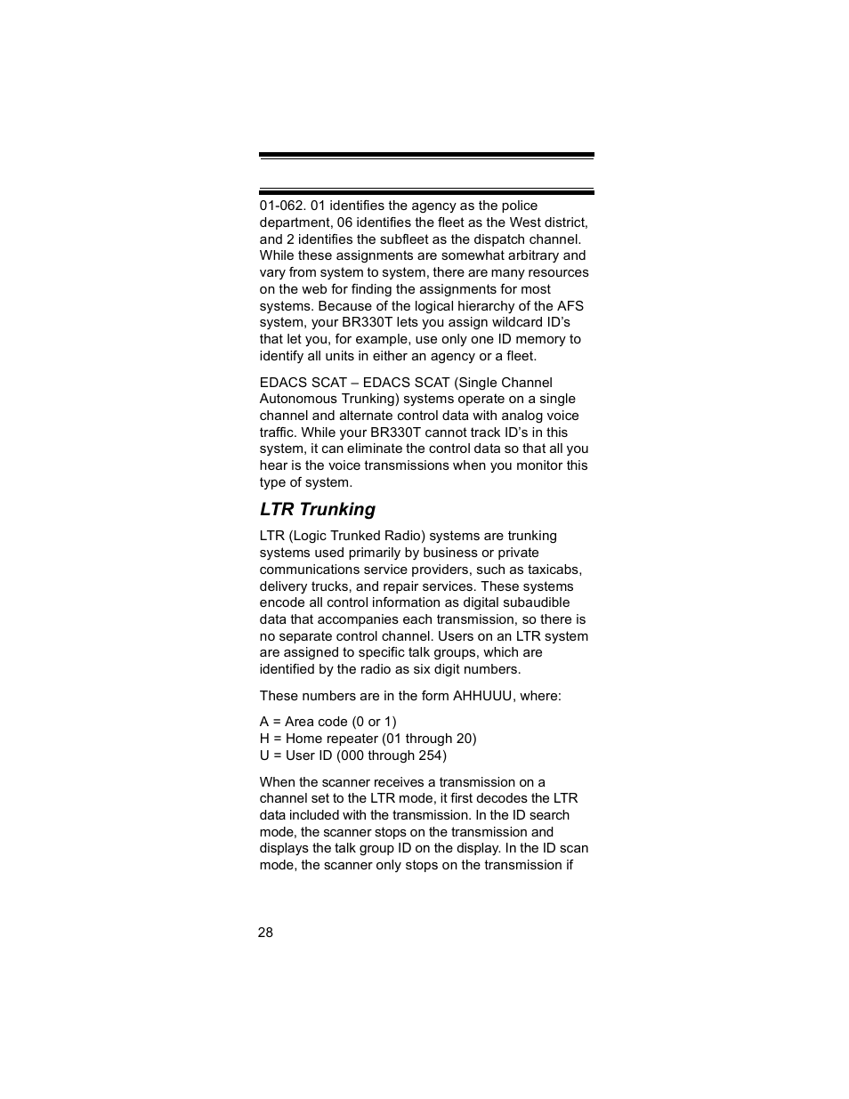 Ltr trunking | Uniden BR330T User Manual | Page 28 / 156
