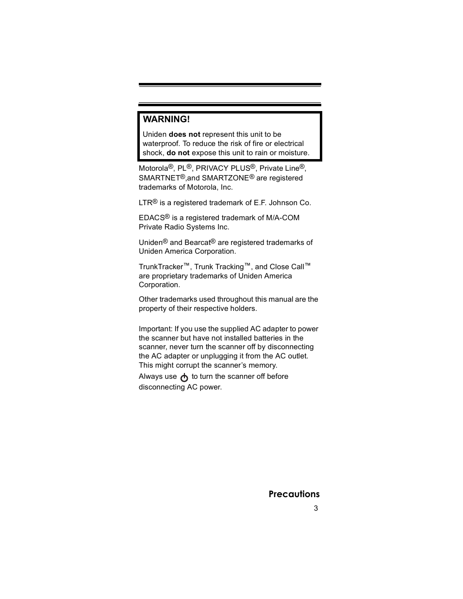 Uniden BR330T User Manual | Page 3 / 156