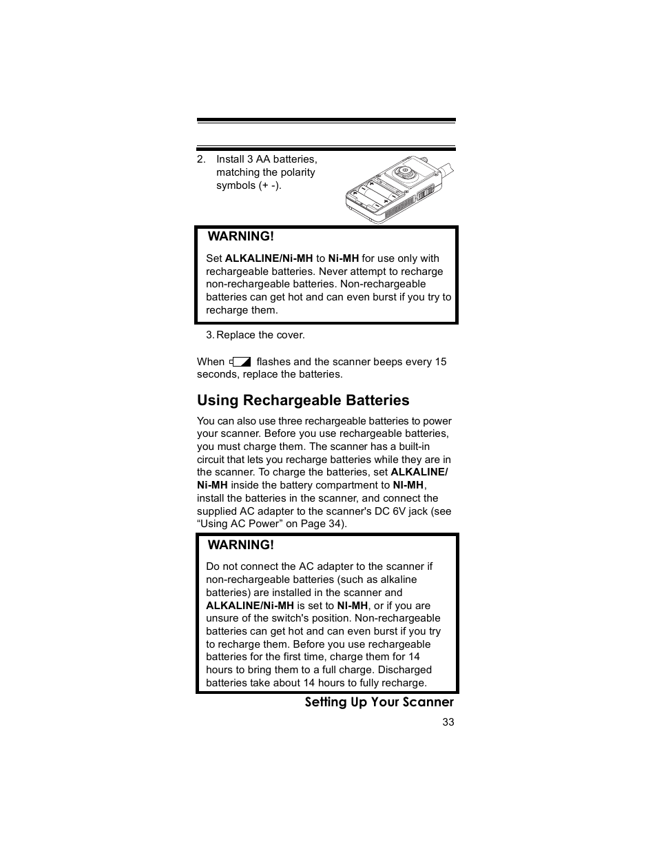 Using rechargeable batteries | Uniden BR330T User Manual | Page 33 / 156