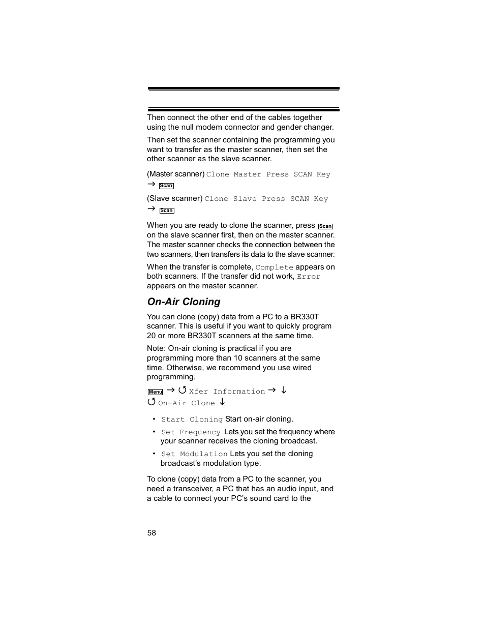 On-air cloning | Uniden BR330T User Manual | Page 58 / 156