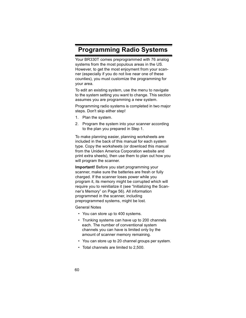 Programming radio systems | Uniden BR330T User Manual | Page 60 / 156