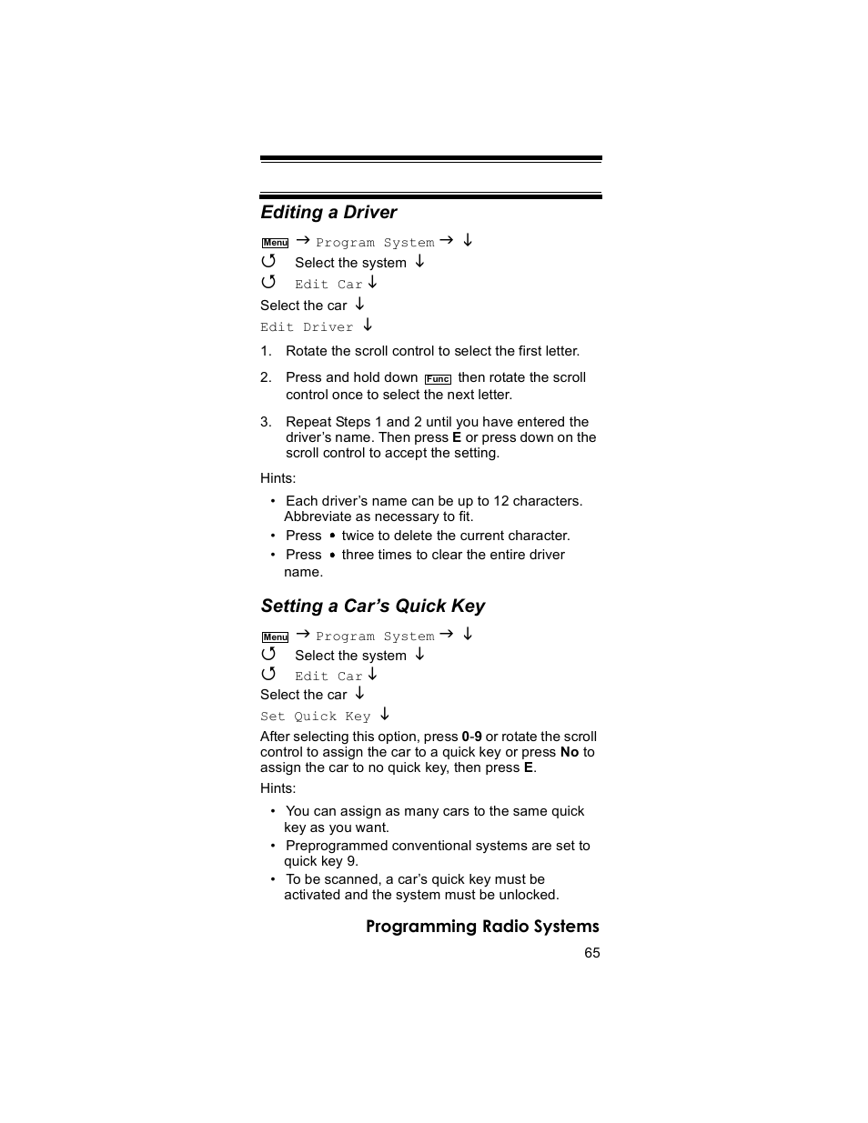 Editing a driver, Setting a car’s quick key | Uniden BR330T User Manual | Page 65 / 156