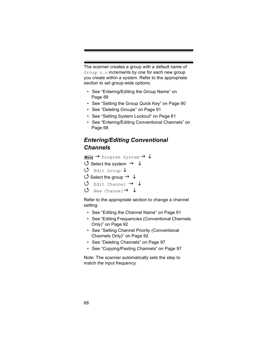 Entering/editing conventional channels | Uniden BR330T User Manual | Page 68 / 156