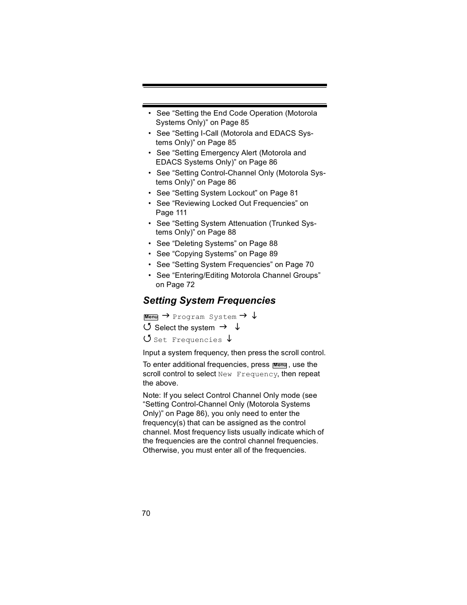 Setting system frequencies | Uniden BR330T User Manual | Page 70 / 156