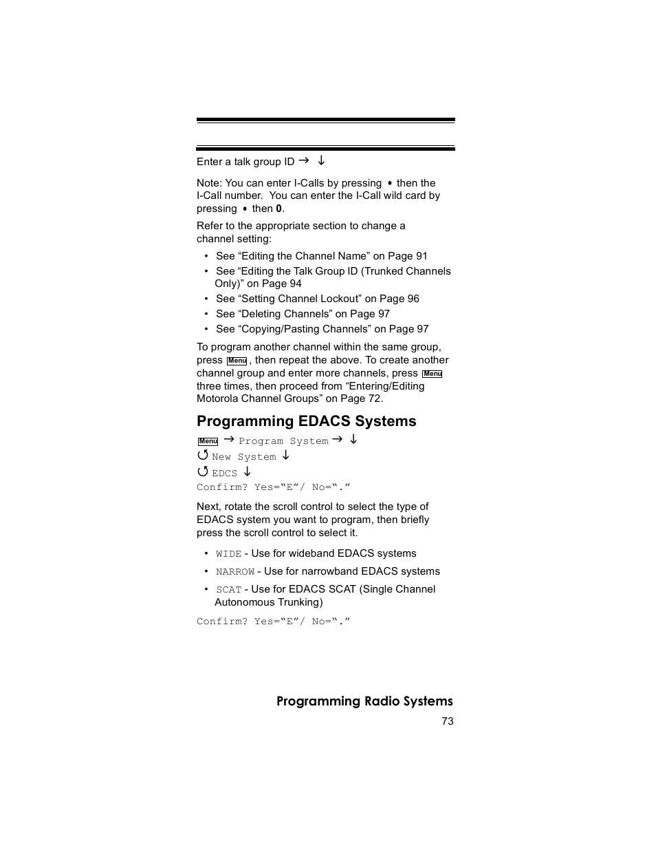 Programming edacs systems | Uniden BR330T User Manual | Page 73 / 156