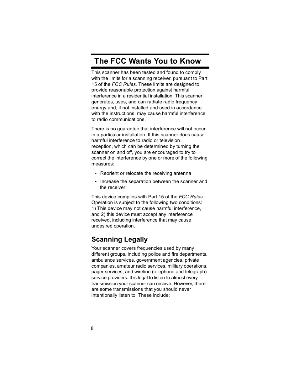 The fcc wants you to know, Scanning legally | Uniden BR330T User Manual | Page 8 / 156