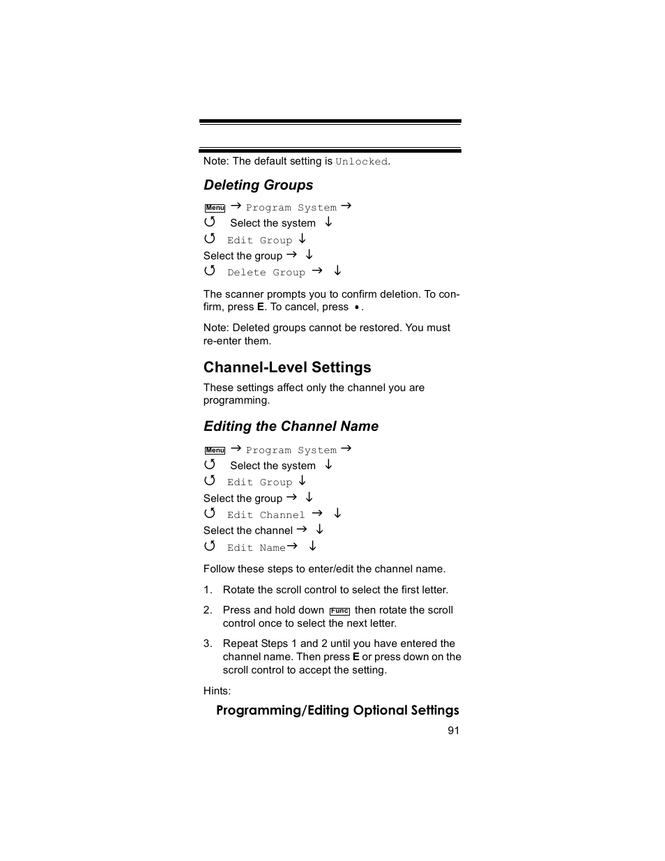 Channel-level settings | Uniden BR330T User Manual | Page 91 / 156
