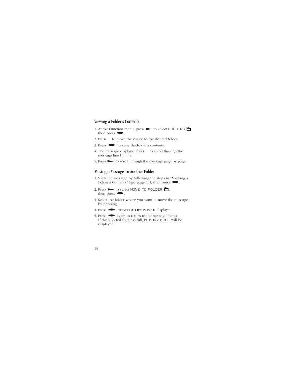 Viewing a folder’s contents, Moving a message to anotherfolder | Uniden ALP9094 User Manual | Page 16 / 32