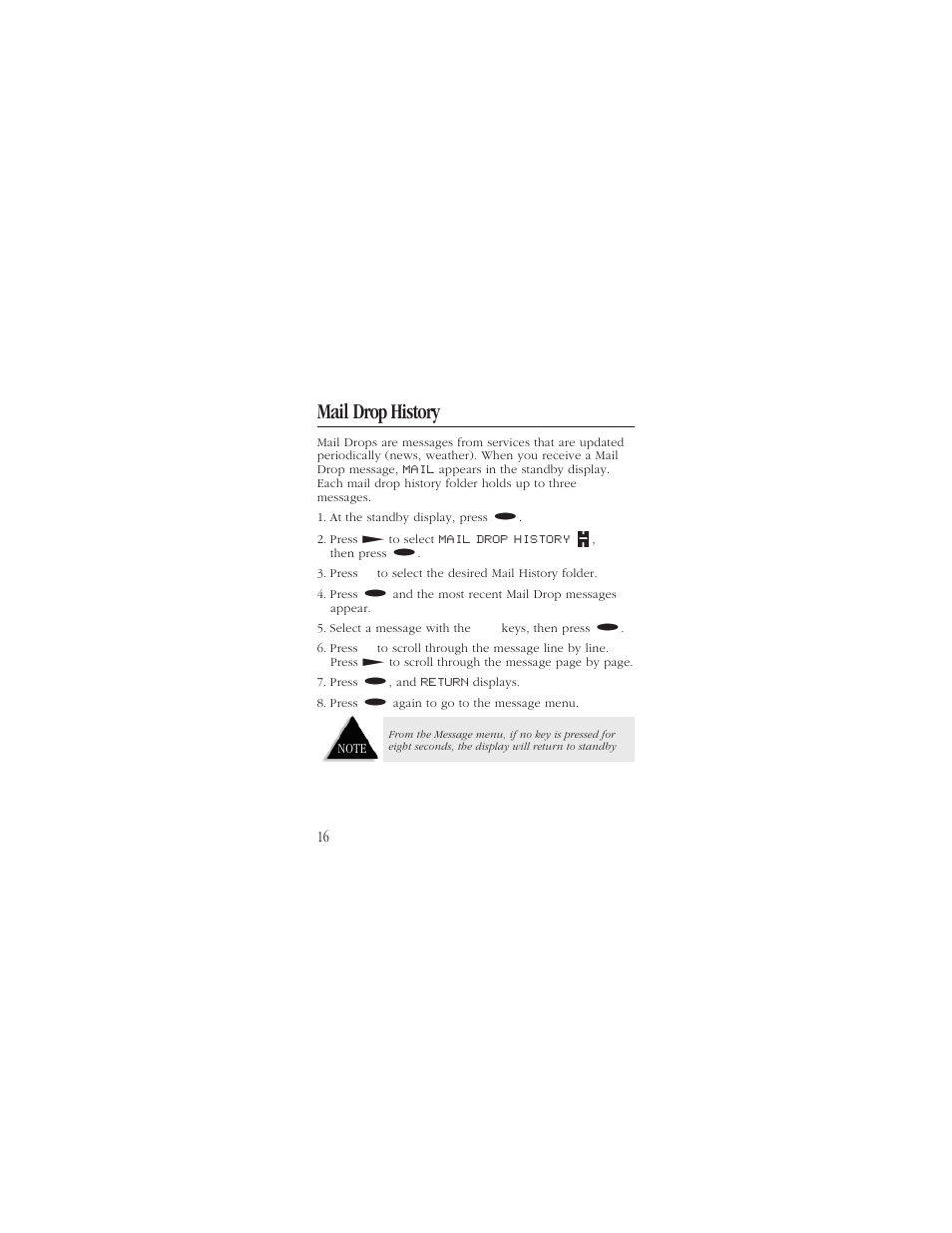 Mail drop history 16, Mail drop history | Uniden ALP9094 User Manual | Page 18 / 32