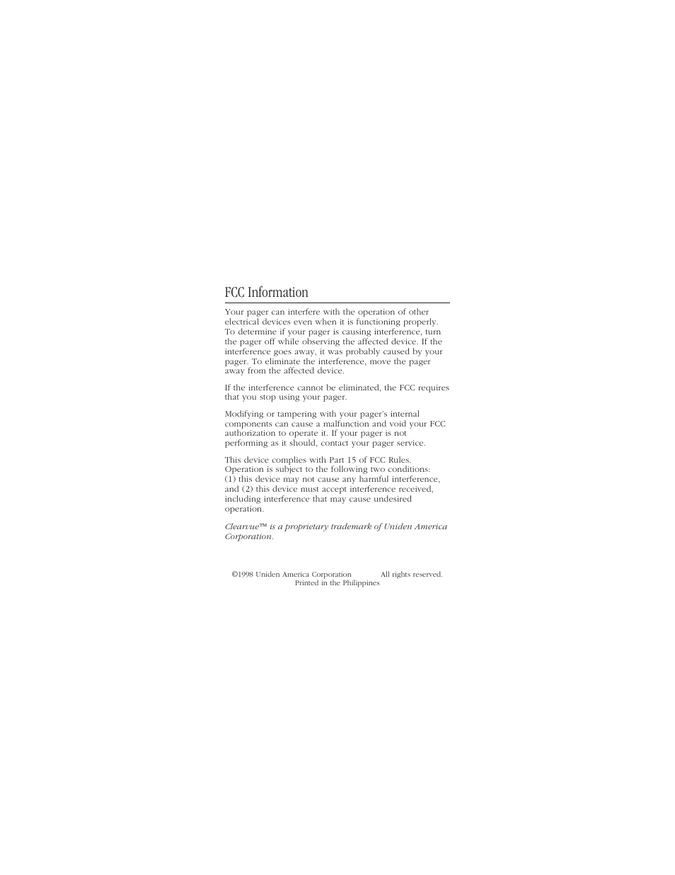 Fcc information | Uniden ALP9094 User Manual | Page 2 / 32