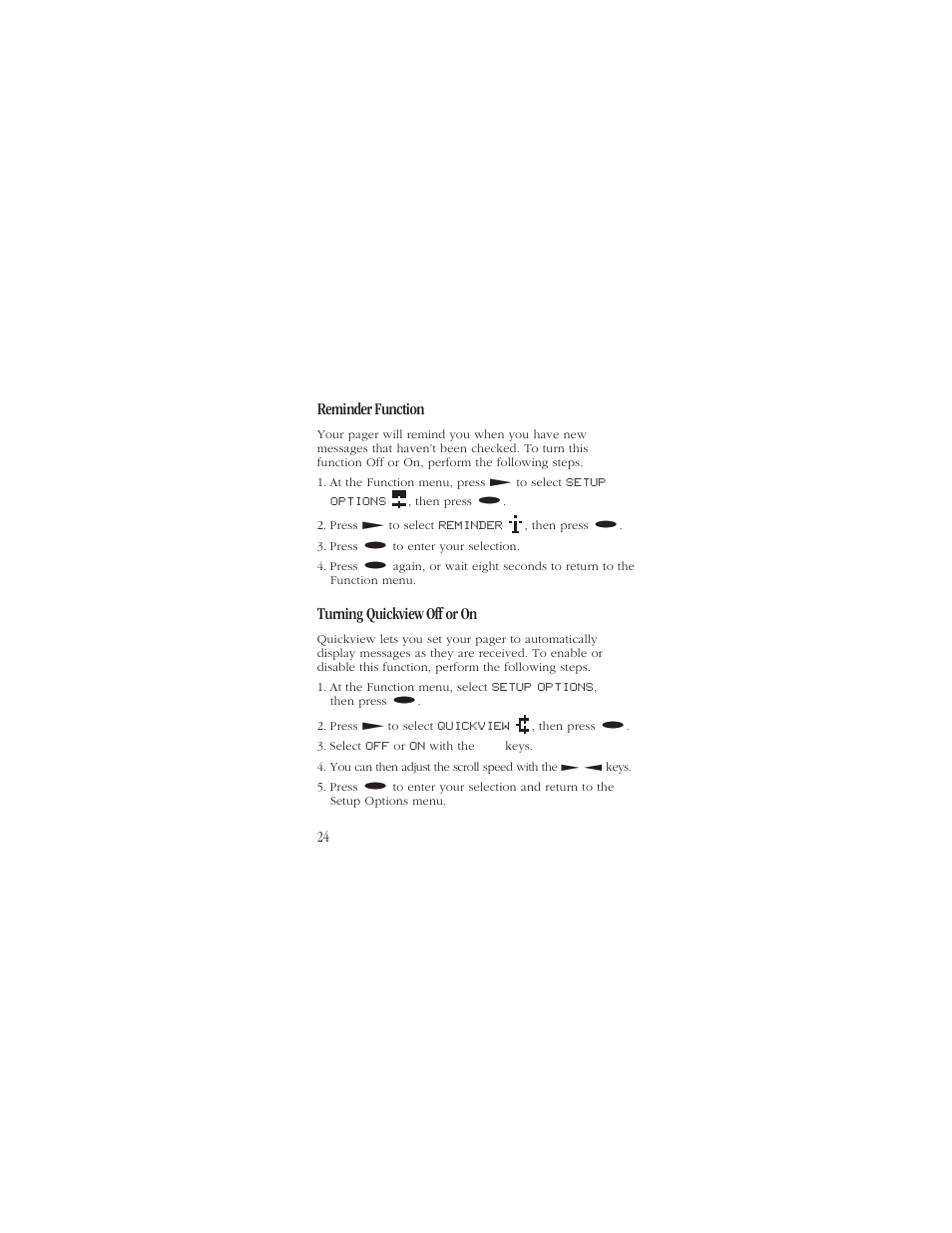 Reminderfunction, Turning quickviewoff oron | Uniden ALP9094 User Manual | Page 26 / 32