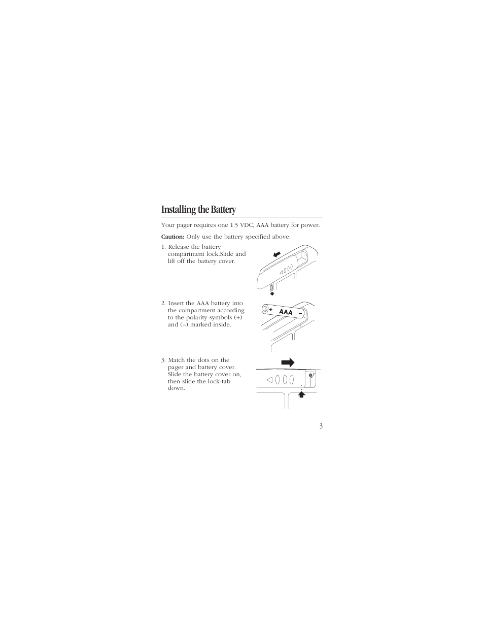 Installing the battery 3, Installing the battery | Uniden ALP9094 User Manual | Page 5 / 32