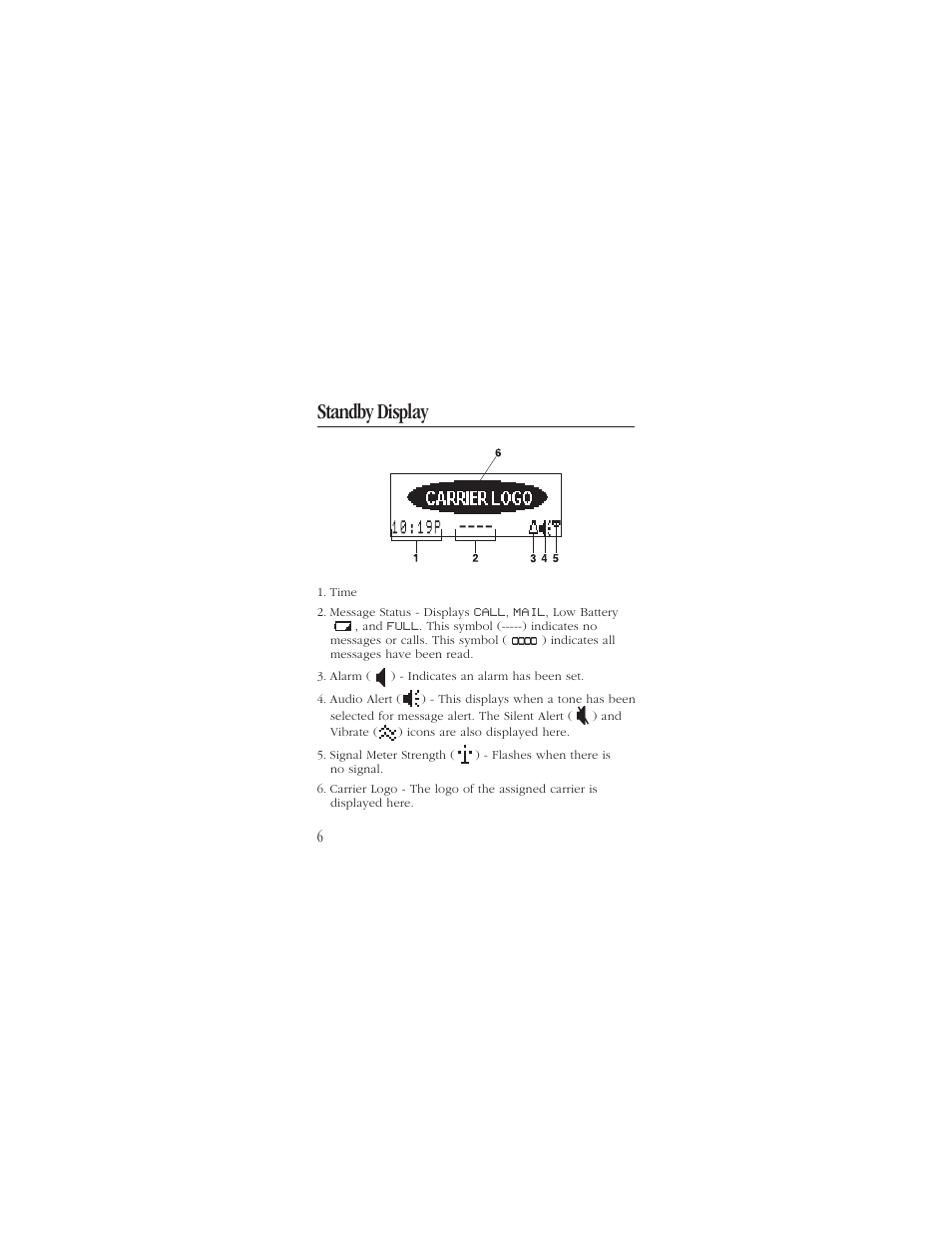 Standby display 6, Standby display | Uniden ALP9094 User Manual | Page 8 / 32