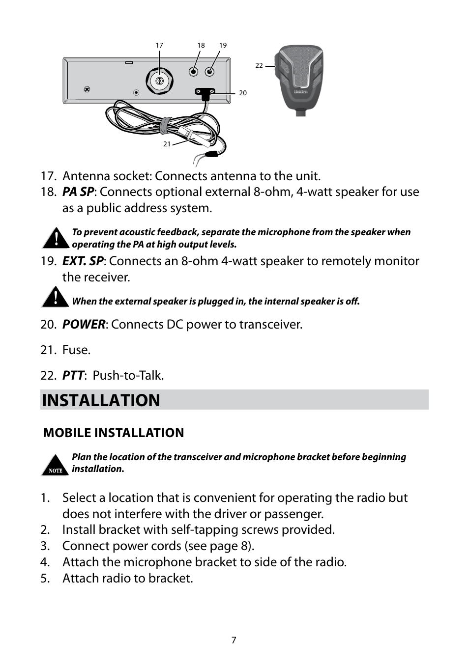 Installation, Mobile installation | Uniden 880 User Manual | Page 7 / 22