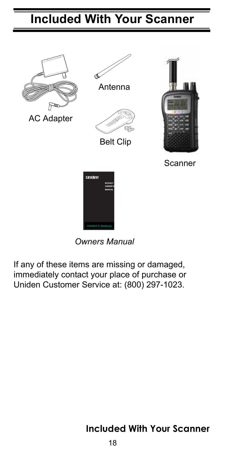 Included with your scanner, Setting up your scanner | Uniden BC92XLT User Manual | Page 18 / 64