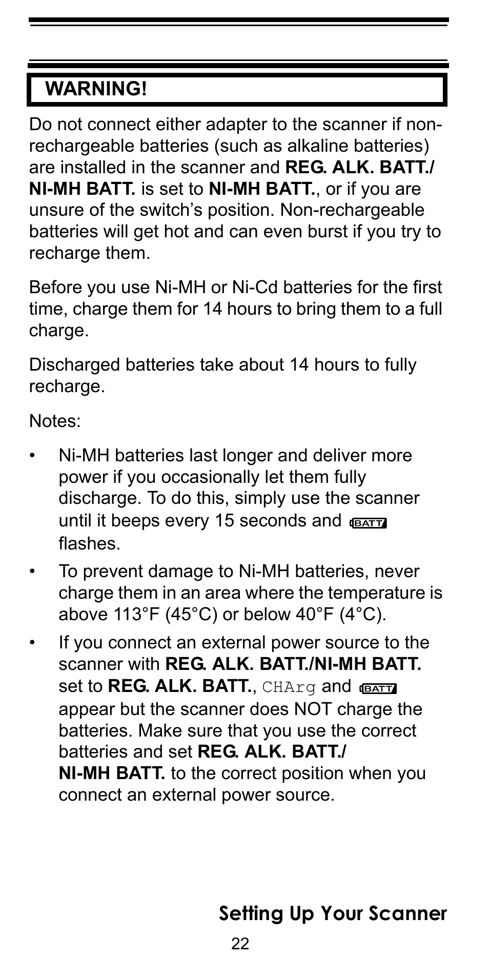 Setting up your scanner warning | Uniden BC92XLT User Manual | Page 22 / 64