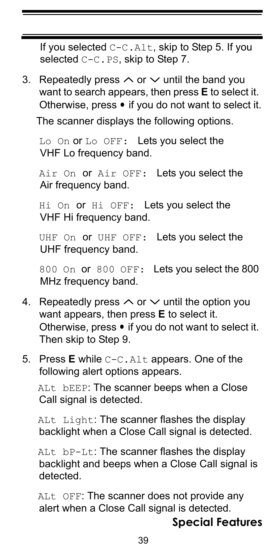 Special features | Uniden BC92XLT User Manual | Page 39 / 64