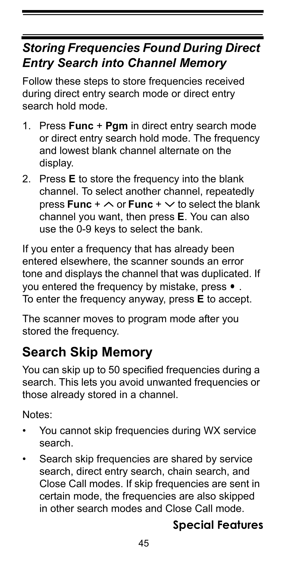 Search skip memory | Uniden BC92XLT User Manual | Page 45 / 64