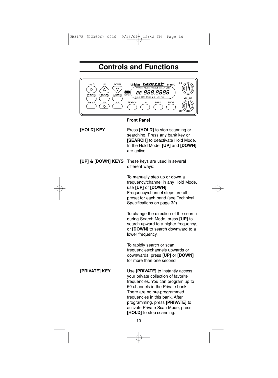 Controls and functions | Uniden BC350C User Manual | Page 14 / 40
