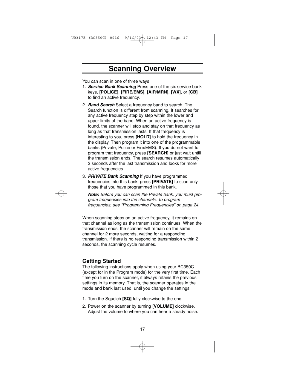 Scanning overview | Uniden BC350C User Manual | Page 21 / 40