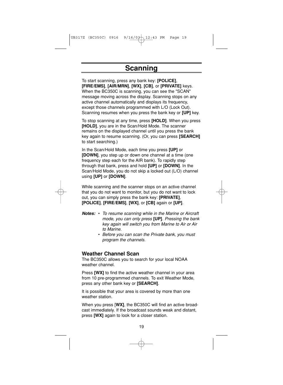 Scanning | Uniden BC350C User Manual | Page 23 / 40