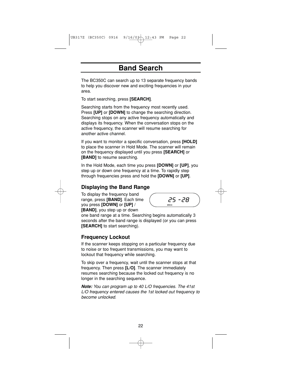 Band search | Uniden BC350C User Manual | Page 26 / 40