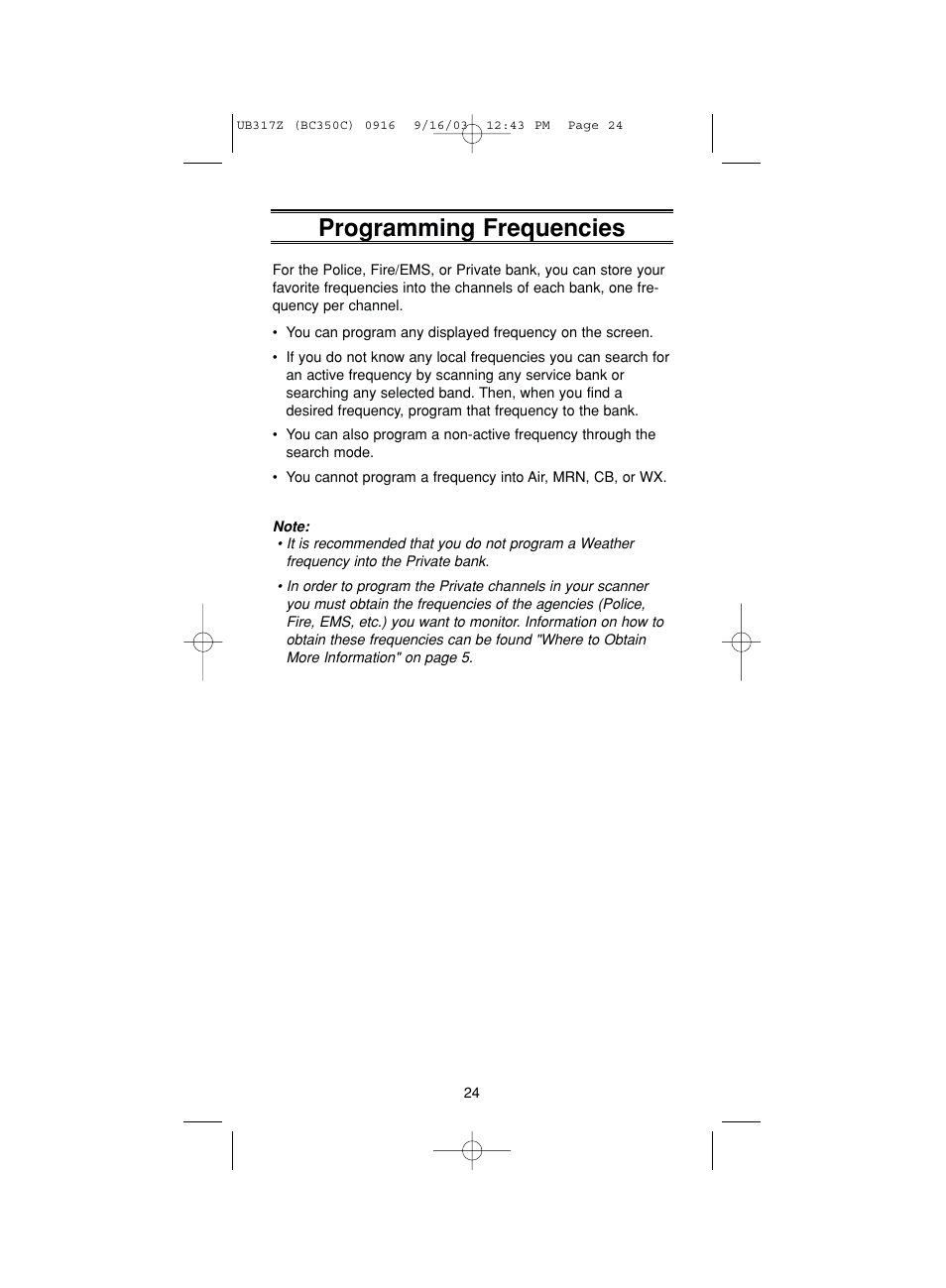 Programming frequencies | Uniden BC350C User Manual | Page 28 / 40