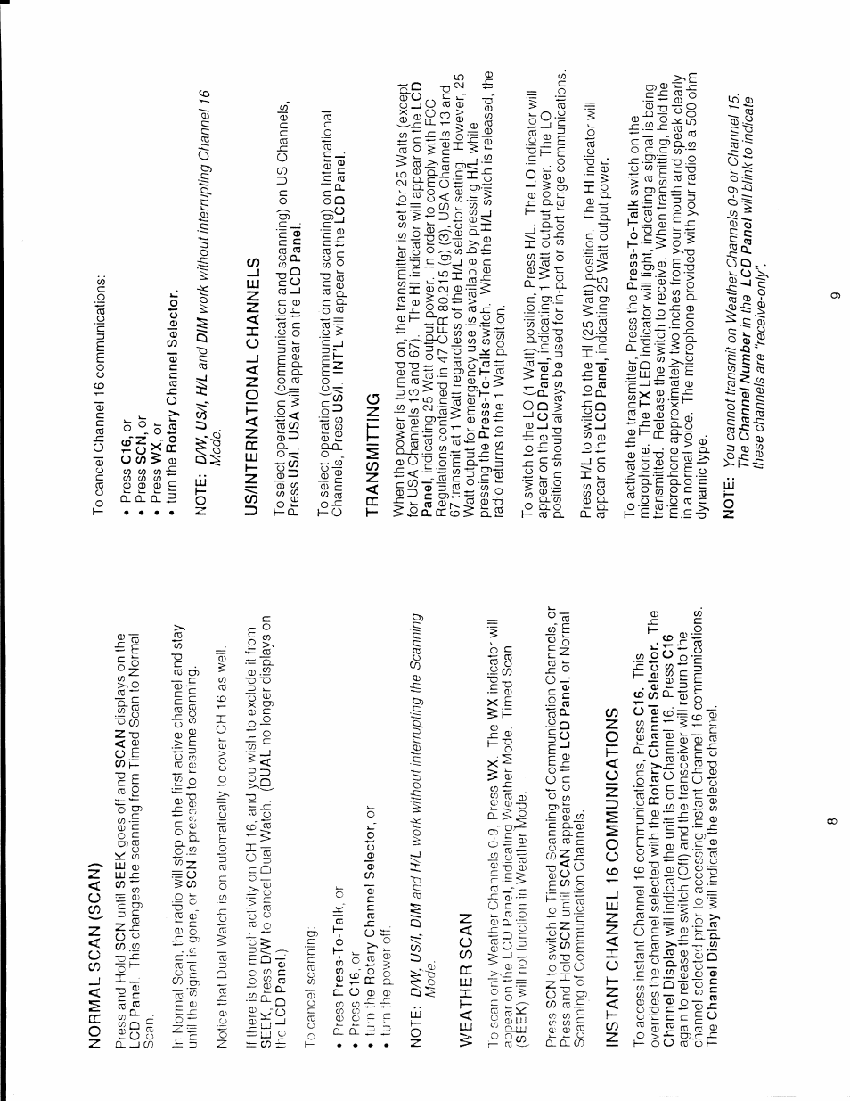 Normal scan (scan), Weather scan, Instant channel 16 communications | Us/international channels, Transmitting, Normal scan tscan) | Uniden LTD 715 User Manual | Page 6 / 9