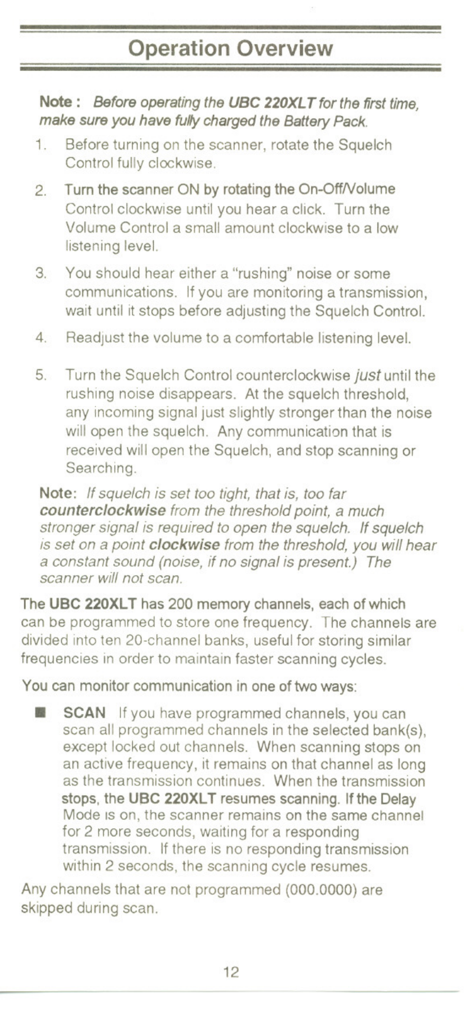 Operation overview | Uniden UBC220XLT User Manual | Page 14 / 30