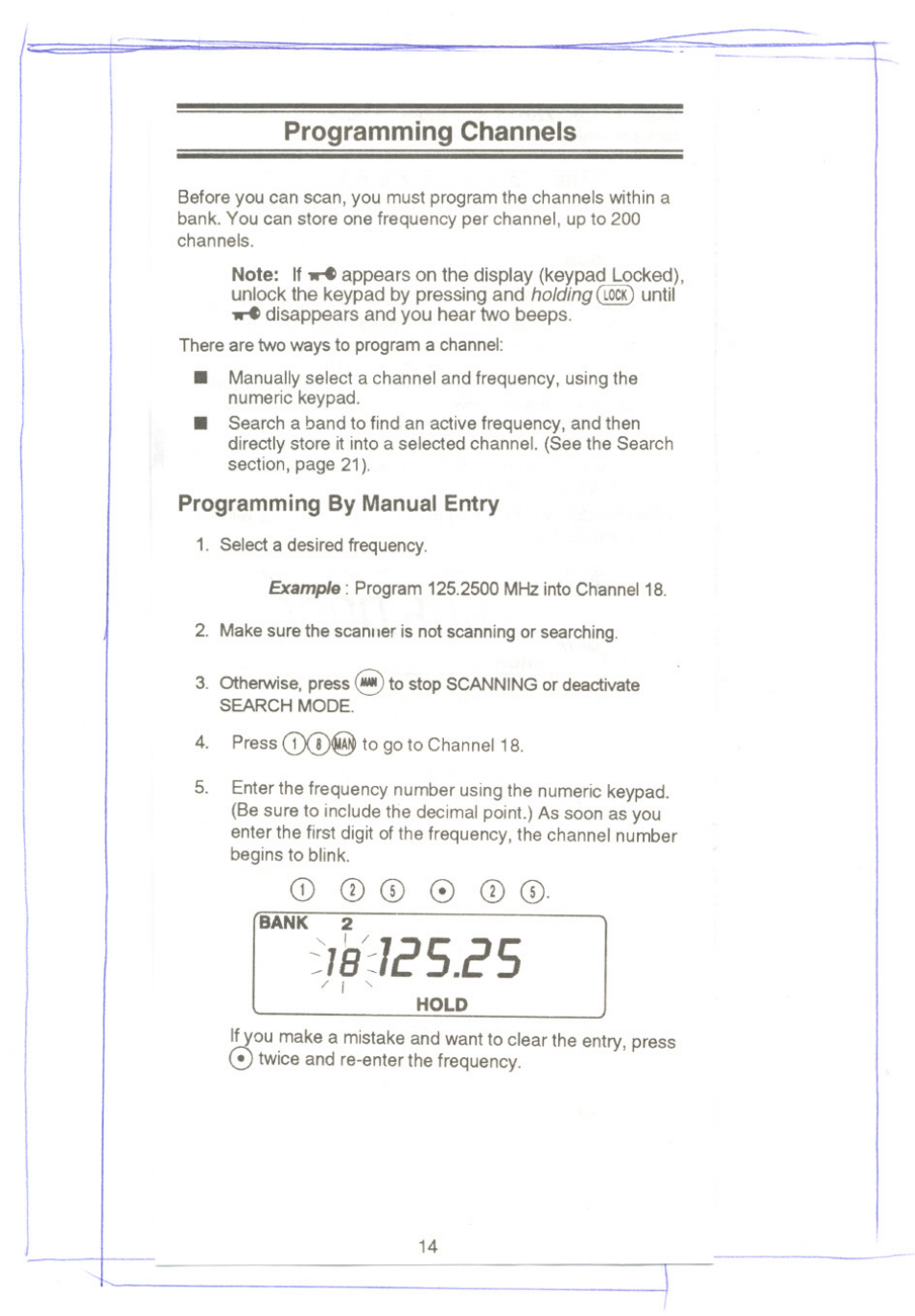 Programming channels, Programming by manual entry | Uniden UBC220XLT User Manual | Page 16 / 30