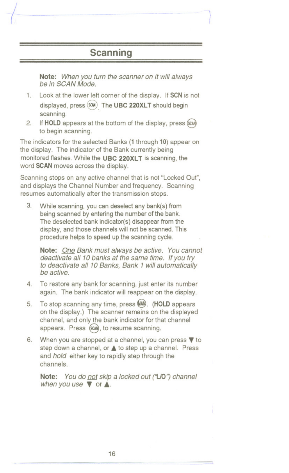 Scanning | Uniden UBC220XLT User Manual | Page 18 / 30