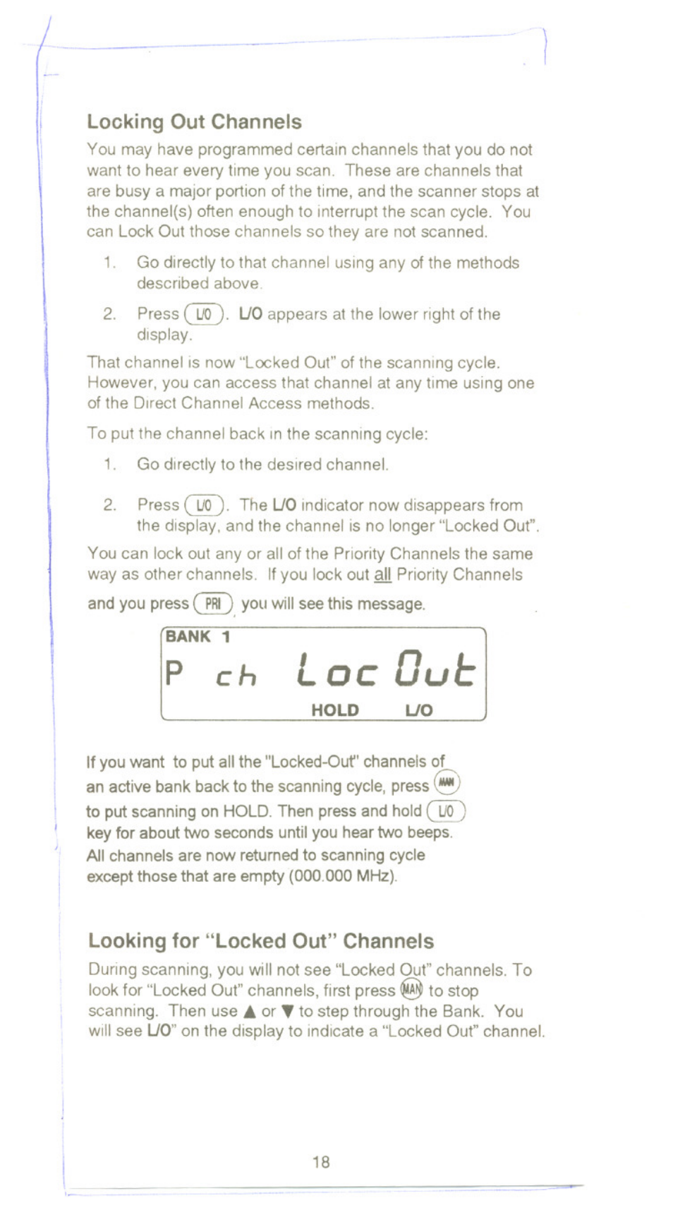 Locking out channels, Looking for “locked out” channels | Uniden UBC220XLT User Manual | Page 20 / 30
