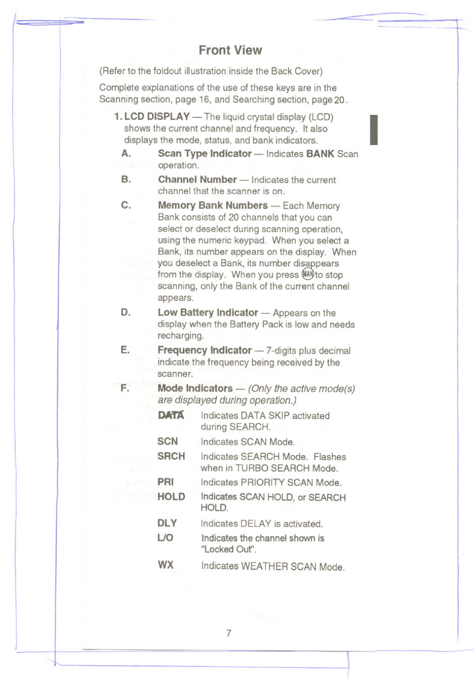 Front view | Uniden UBC220XLT User Manual | Page 9 / 30