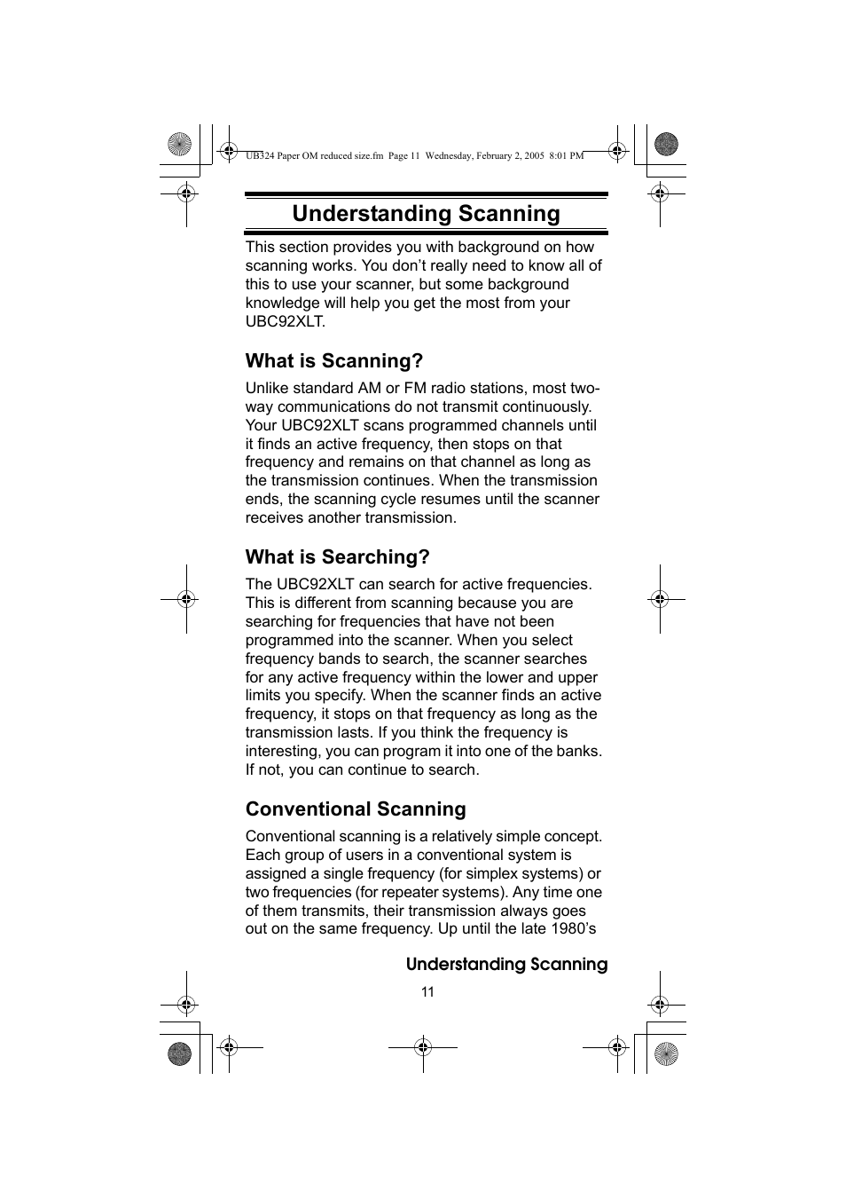 Understanding scanning, What is scanning, What is searching | Conventional scanning | Uniden UBC92XLT User Manual | Page 11 / 52